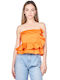 Troppo Women's Summer Crop Top Cotton Floral Orange