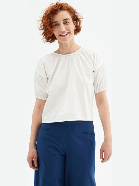 Women's Blouse Cotton Short Sleeve White
