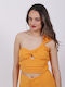 Women's Summer Crop Top Off-Shoulder with One Shoulder Orange