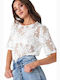 Rut & Circle Damen Sommerliche Bluse Kurzärmelig Weiß