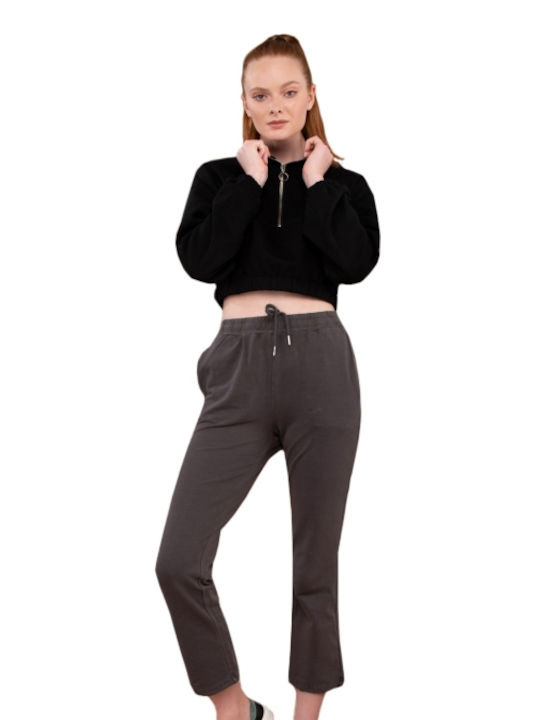 E-shopping Avenue Damen Sportliches Crop Top Langärmelig Schwarz