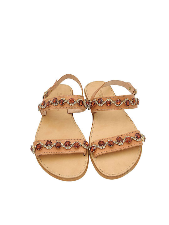 Fashion Beads Leather Women's Flat Sandals in Red Color