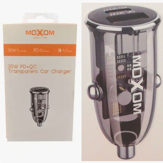 Moxom Auto-Ladegerät 30W Schnellladung mit Anschlüssen: 1xUSB 1xType-C Gray Farbe