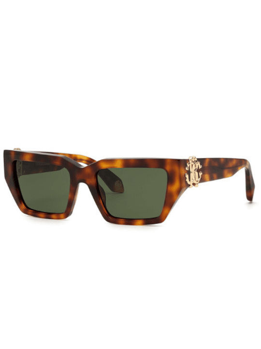 Roberto Cavalli Women's Sunglasses with Brown Tartaruga Plastic Frame and Green Lens SRC016M 02BP