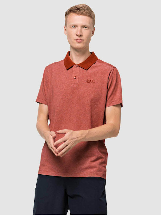 Jack Wolfskin Ανδρικό T-shirt Κοντομάνικο Polo Κόκκινο