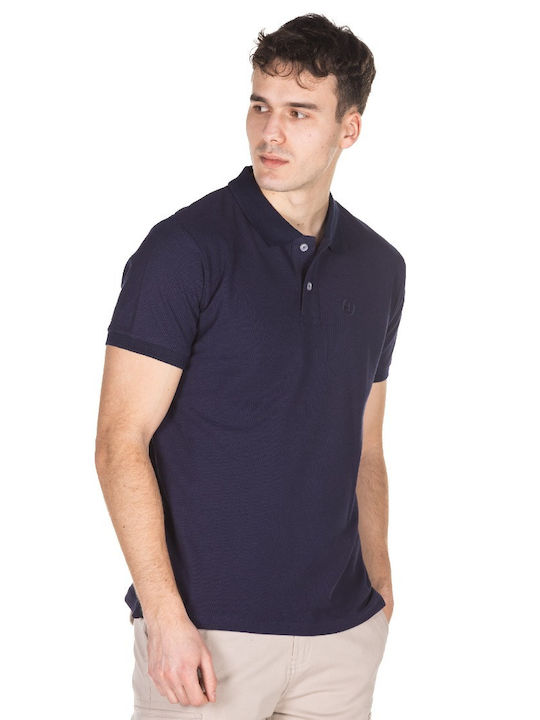 District75 Bluza Bărbătească cu Mânecă Scurtă Polo Albastră