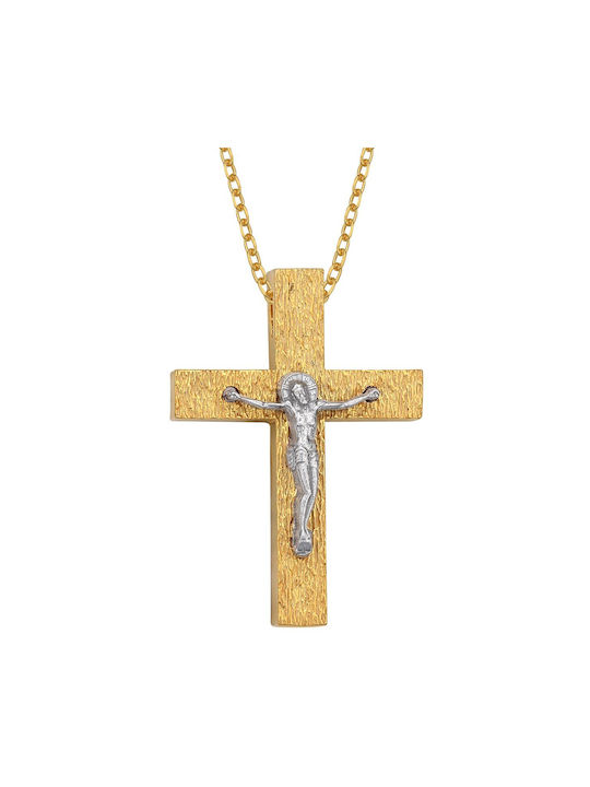 Prince Silvero Men's Cross with the Crucified from Gold Plated Silver with Chain