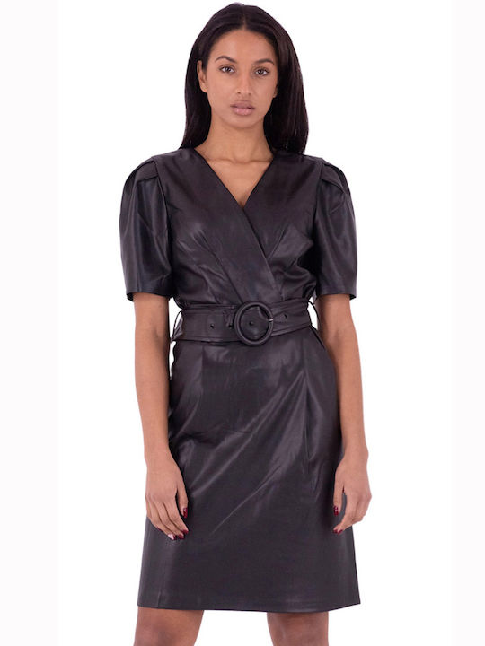 ICHI Mini Φόρεμα Δερμάτινο Κρουαζέ Μαύρο