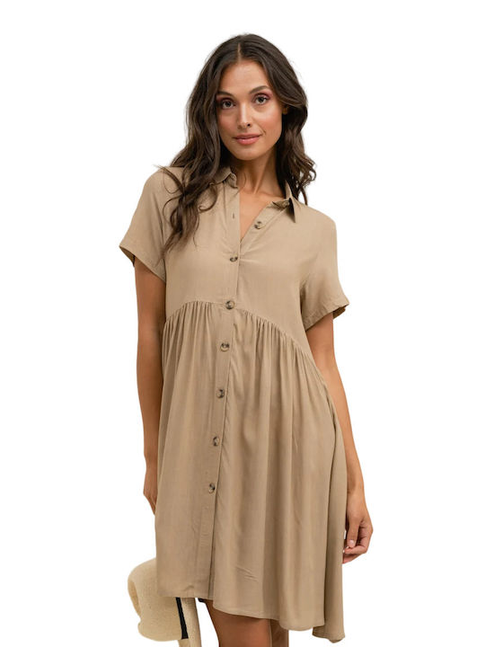 Rut & Circle Sommer Mini Hemdkleid Kleid Beige