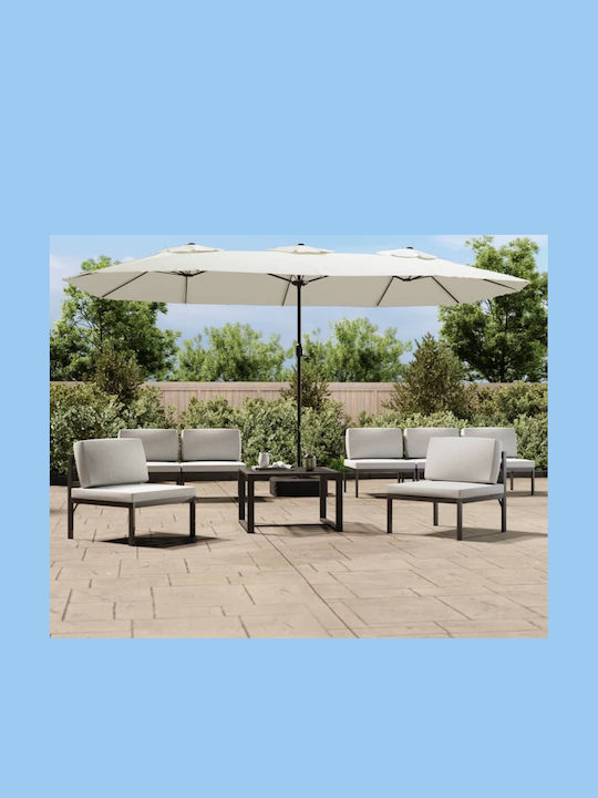 Umbrella Floor Round Metal White with Base & LED Lighting 4.49x2.65m