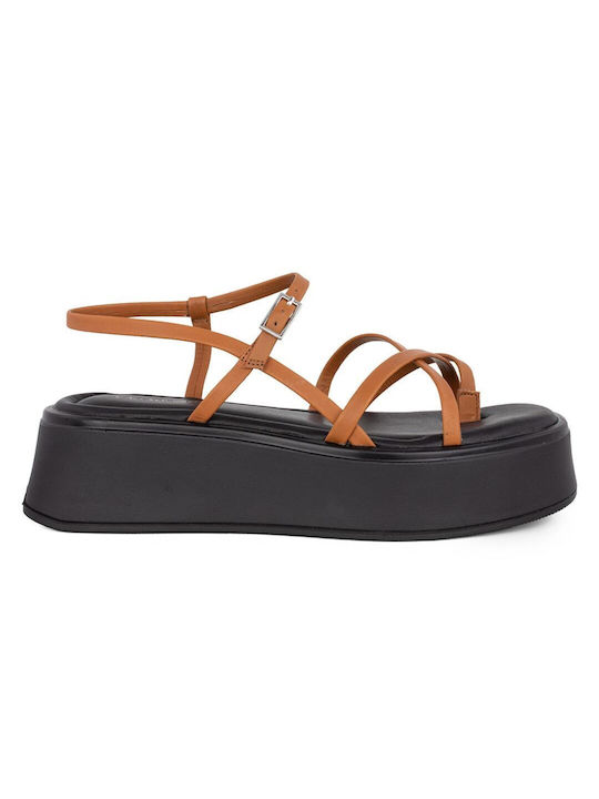 Vagabond Flatforms Leather Women's Sandals Tabac Brown