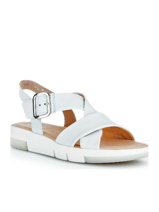 Leather Women's Flat Sandals Anatomic with Strap in White Color