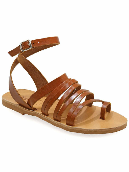 Handmade Leather Women's Sandals with Ankle Strap Brown