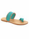 Leather Women's Flat Sandals Turquoise