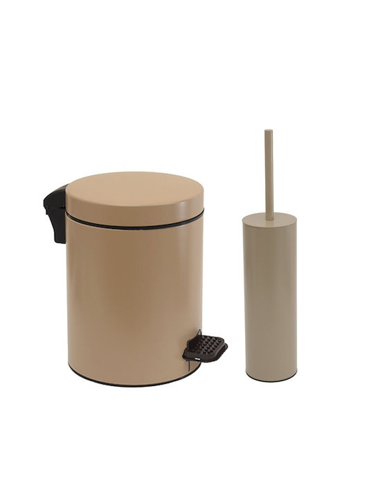 Pam & Co Kunststoff Set aus Toilettenbürste und Mülleimer für das Badezimmer Sanftes Schließen 3Es Beige
