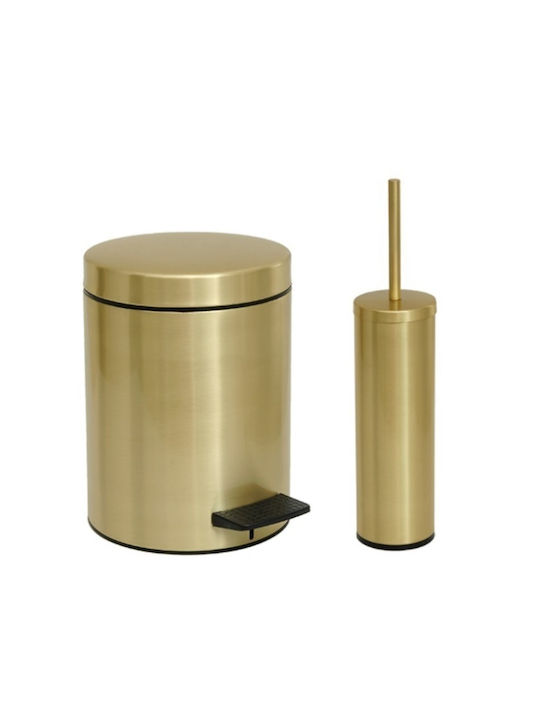 Pam & Co Kunststoff Set aus Toilettenbürste und Mülleimer für das Badezimmer 3Es Gold