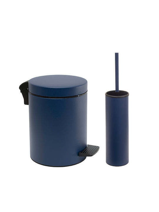Pam & Co Plastic Toilet Brush and Bin Set with Soft Close Lid 5lt Blue