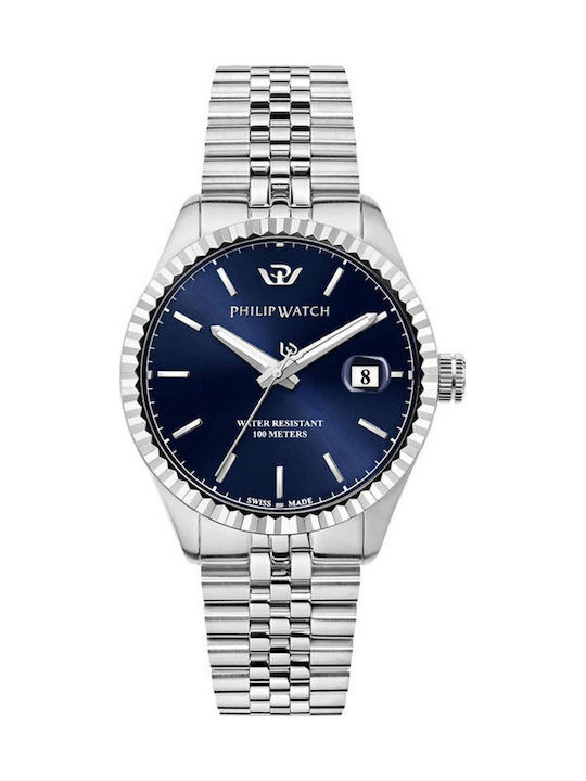 Philip Watch Γυναικείο Ρολόι 41mm Μπαταρίας με Ασημί Μεταλλικό Μπρασελέ