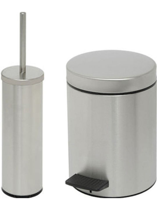 Inox Σετ Πιγκάλ και Καλαθάκι Μπάνιου 5lt Ασημί