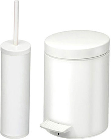 Metallisch Set aus Toilettenbürste und Mülleimer für das Badezimmer 5Es Weiß