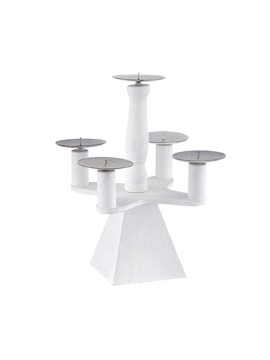 Palma Emporio Candle Holder Wooden 5 Seats in White Color 24x24x33cm 1pcs