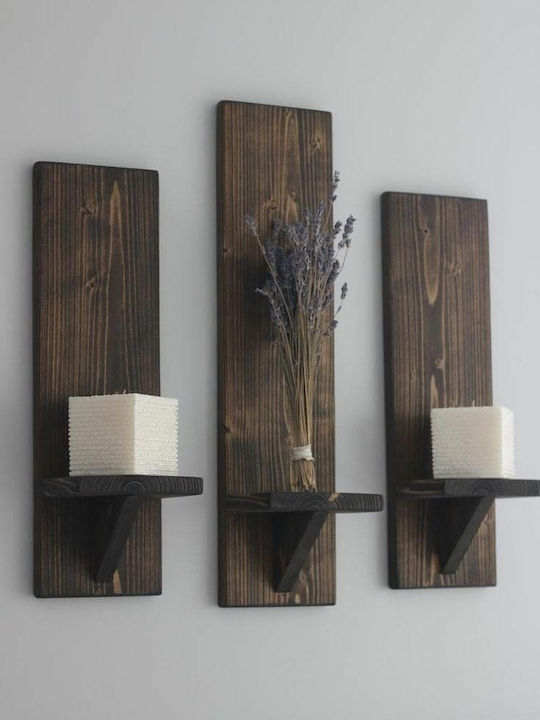 Garkost Creations Gardikiotis Kerzenhalter-Set Holz in Braun Farbe 10x12x40cm 3Stück