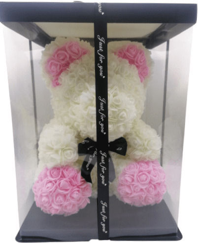 Ursuleț din Trandafiri Artificiali Pink 33cm în cutie Romvous