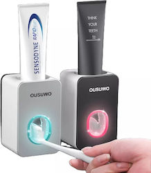 Основа за поддържане на четка за зъби с автоматичен диспенсър за паста за зъби Тапети Пластмаса С вакуум Сив