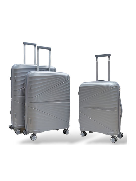 Playbags Βαλίτσες Ταξιδιού Σκληρές Γκρι Μέγιστου Ύψους 75εκ. με 4 Ρόδες Σετ 3τμχ
