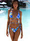Set Bikini Dreieck Oberteil mit Abnehmbarer Verstärkung & Brasilien Blumen Blau