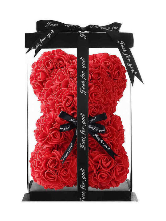 Bear of Artificial Roses Red 40cm in Box Tres Chic