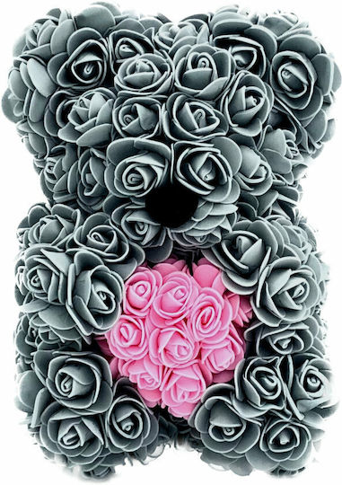 Ursuleț din Trandafiri Artificiali Pink 25cm în cutie Aleiferopoulos Flowers
