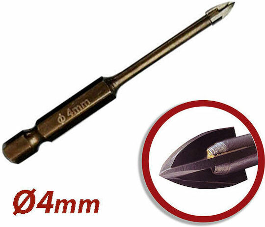 Harden Four-Cut Drill Carbide with Hexagonal Shank for Glass και Tiles 4mm