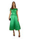 Desiree Satin High Waist Midi Skirt in Green color