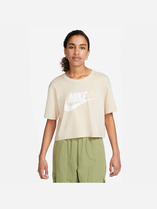 Nike Γυναικείο Αθλητικό Crop T-shirt Μπεζ
