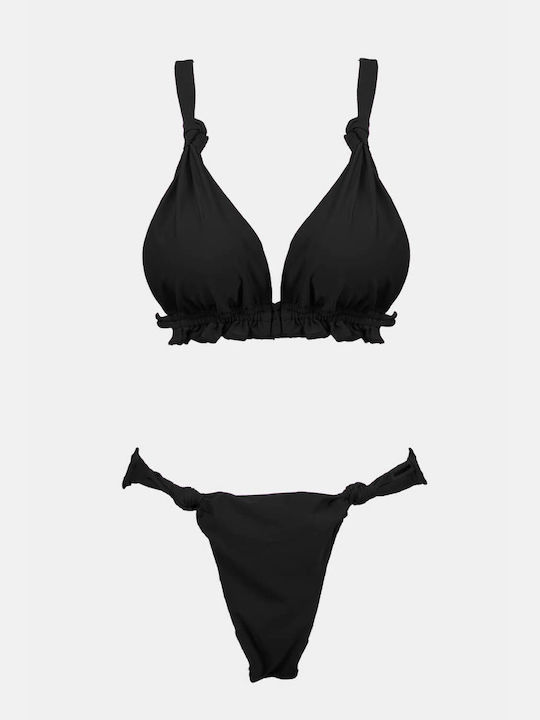 Luigi Set Bikini Triunghi cu Umplutură & Brazilia Talie înaltă Negru