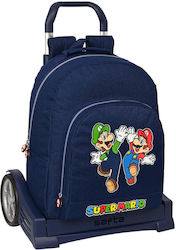 Super Mario School Bag Trolley Elementary, Elementary in Blue color L32 x W15 x H42cm