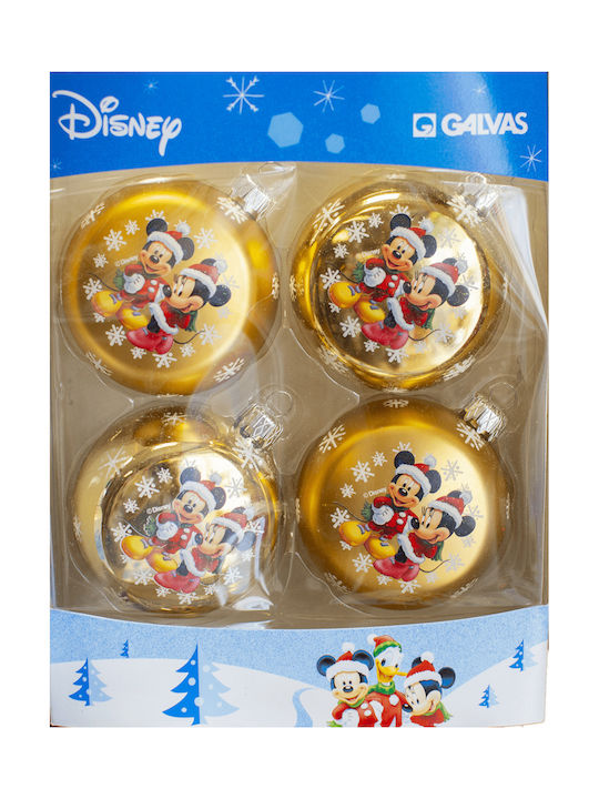 Disney Mickey Weihnachtshänger Kugel Ornament Gold 7.5cm Set 4Stück