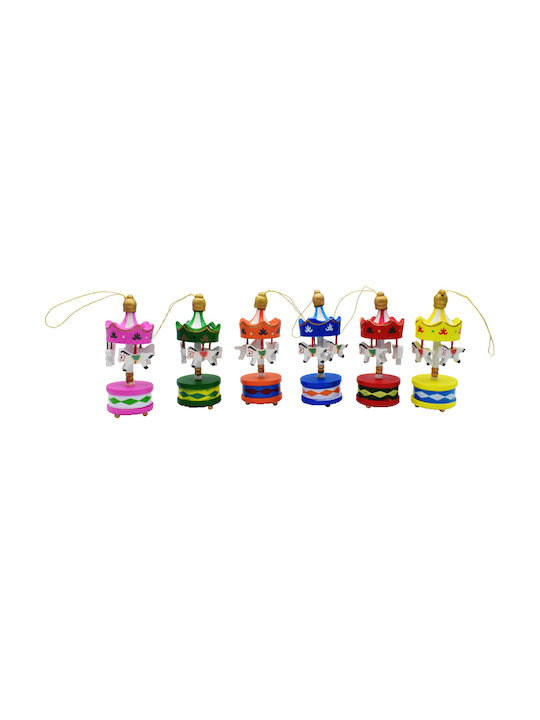 Set of Carousel Wooden Multicolour Christmas Tree Ornaments 5 Pieces