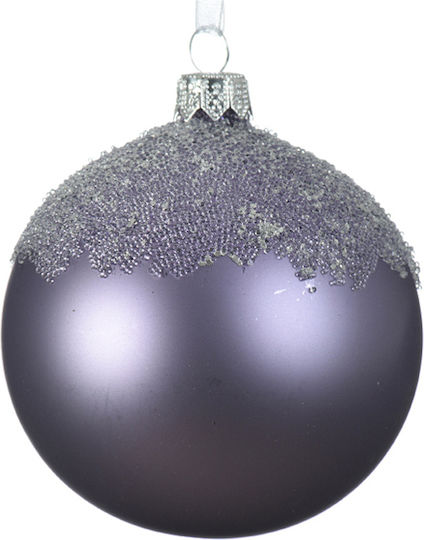 Hängendes Kugel Ornament Ornament Glas Lila mit Glitzer 8cm