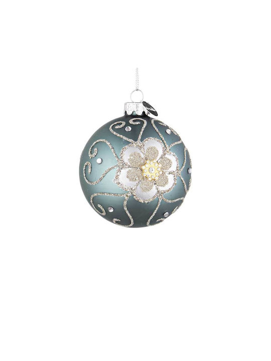 Hanging Ball Ornament Ornament Glass Turquoise with Glitter 8cm
