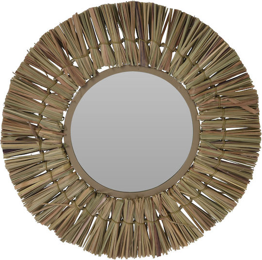 Wall Mirror with Brown Wicker Frame Diameter 30cm 1pcs