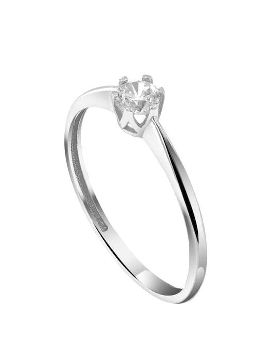Eforo Einzelner Steinring aus Weißgold 14K