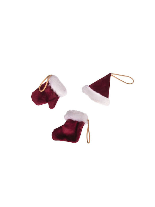 Hängendes Ornament Mix Schmuckstücke Stoff Burgundisch 8x8cm Set 3Stück