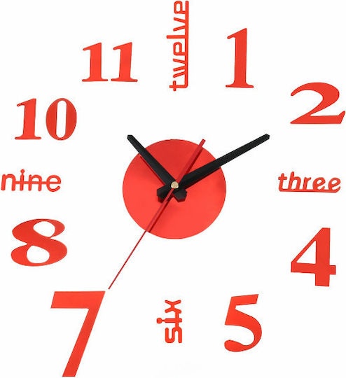 3D Leise Wanduhr Aufkleber Kunststoff Rot Ø50cm