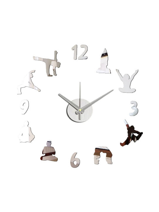 3D Wanduhr Aufkleber Kunststoff Silber Ø45cm