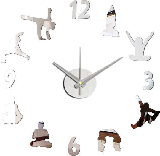 3D Wall Clock Sticker Plastic Silver Ø45cm