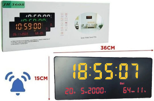Factory Стенен часовник Дигитален Пластмаса Черен 36x15см