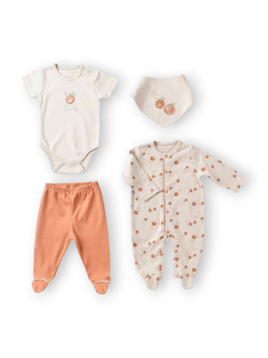 Biorganic Baby Bodysuit Set Long-Sleeved with Accessories Light Cream Caramel