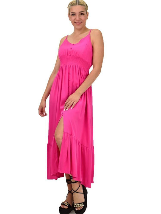 Potre Sommer Midi Hemdkleid Kleid mit Rüschen Fuchsie